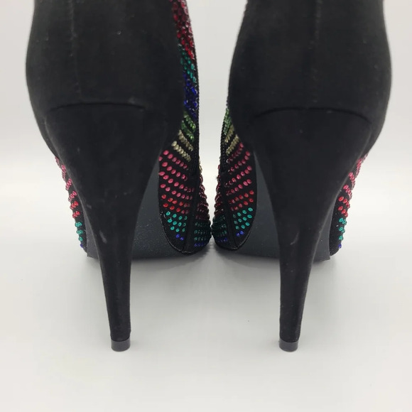 JustFab Black Rainbow Rhinestone Embellished Pointed Toe Stiletto Boots 8 - Picture 9 of 16